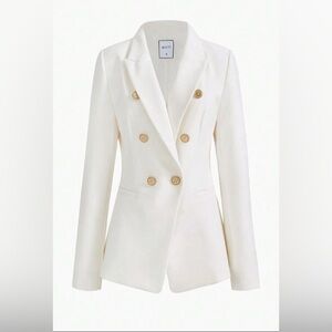 Mott Double-Breasted White Blazer with Gold Buttons